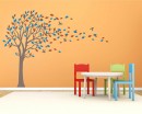 Large Tree Wall Decal with Colorful Leaves Blow in the Wind  Nursery Stickers